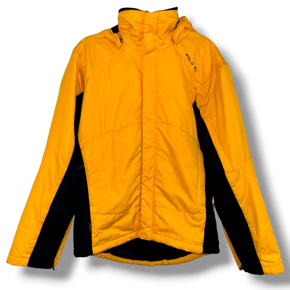 Polo Ralph Lauren Ski Jacket Mens M Yellow Black Vintage 90s Hooded Insulated